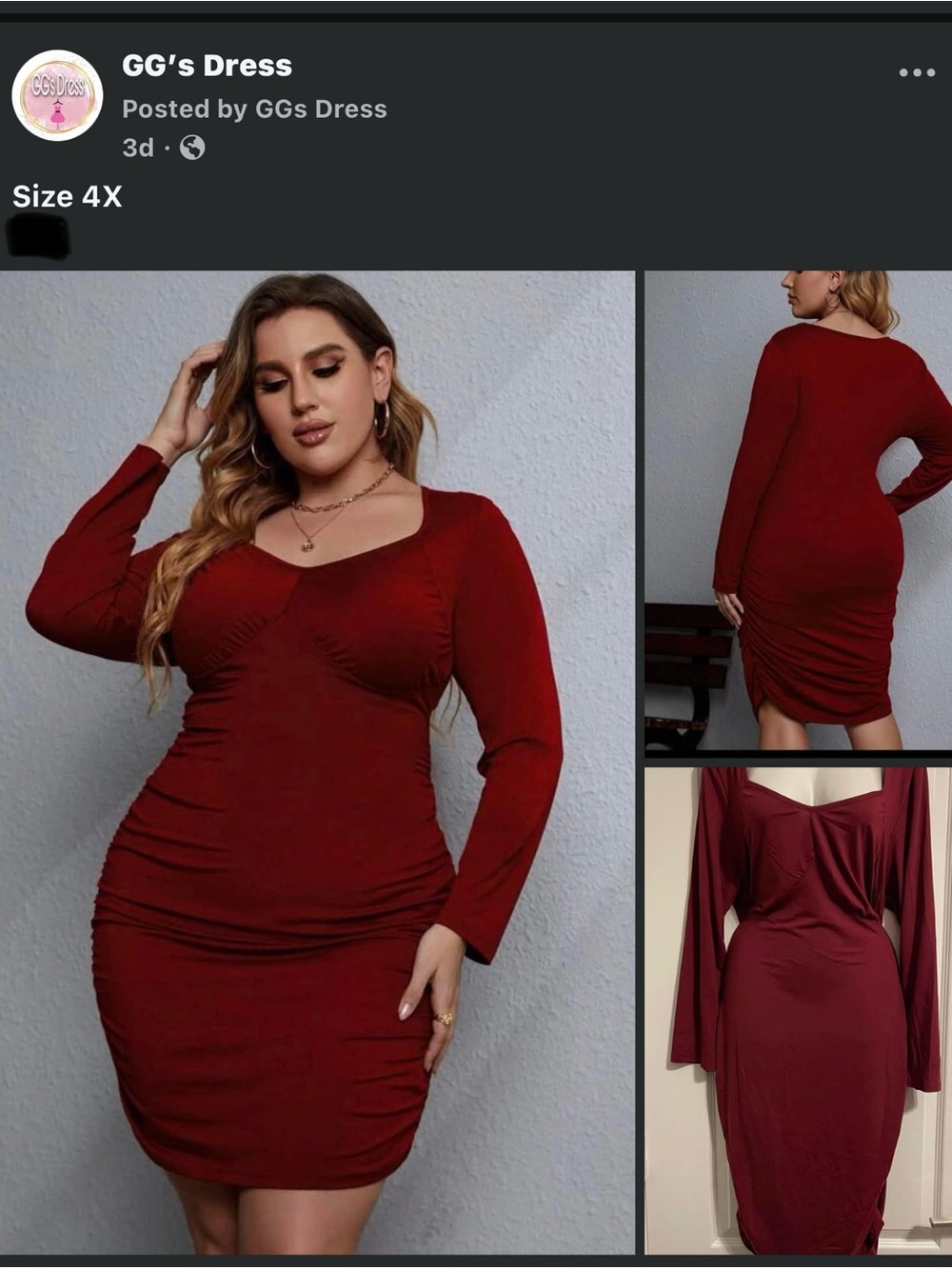 Plus Size Burgundy Ruched Bodycon Dress